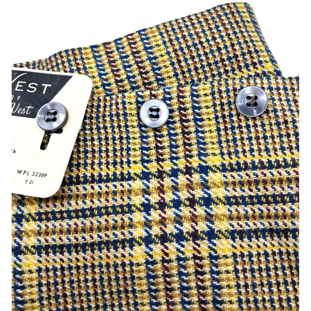 Vintage Scarvest Wool Nylon Plaid Scarf Vest Convertible Accessory‎ Multi Button